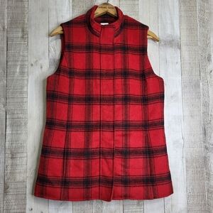 J.Jill Red Plaid Sleeveless Jacket/Vest Size XS. Wool Blend